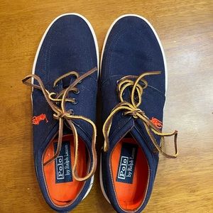 Men’s Navy Ralph Lauren Polo shoes with orange embroidered logo